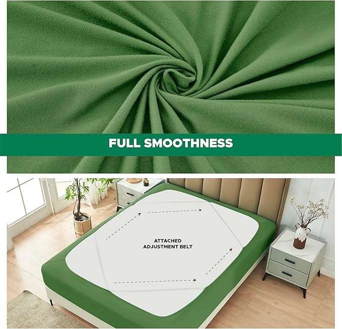 Biscaynebay Decorative Box Spring Cover Full & Full XL Size, Sage Luxurious Jersey Knitting Stretchy Wrap Around 4 Sides Bed Skirt for Home/Hotels, Easy Fit Wrinkle & Fade Free Machine Washable
