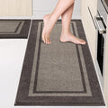 Kitchen Rugs Set (24" x 36"+24" x 60"), Non-Slip Machine Washable Kitchen Runner Rugs Floor Mats, Absorbent Comfort Standing Mat for Kitchen, Sink and Hallway, Rolled Packaging, Grayish Brown & Coffee