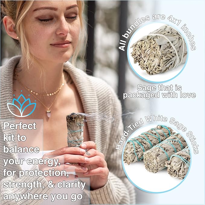 JL Local 50 Wholesale White Sage Smudge Sticks 4" for Cleansing, Purifying & Smudging