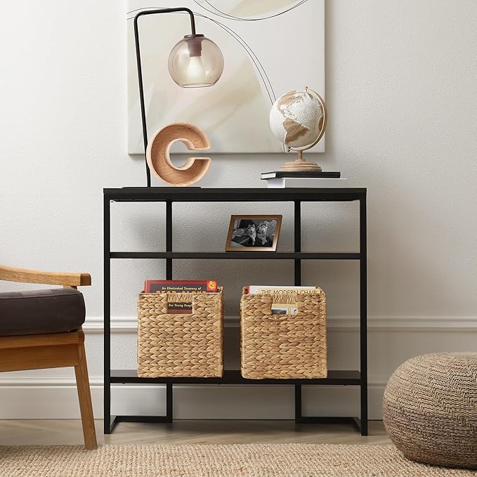 Casafield 10.5" x 10.5" Water Hyacinth Storage Baskets, Natural - Set of 6 Collapsible Cube Organizers, Woven Bins for Bathroom, Bedroom, Laundry, Pantry, Shelves