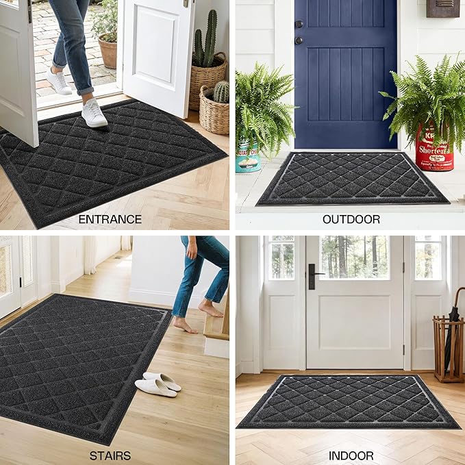 Front Door Mat Indoor Outdoor Entrance, 30" x 48" All-Season Heavy Duty Waterproof Doormat, Non-Slip Absorbent Entryway Mat, Easy to Clean, Low Profile Commercial Floor Mat for Indoor Outdoor