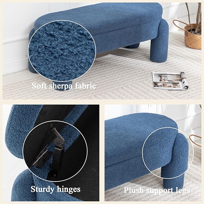 Ottoman with Storage, Large Foot Rest Ottoman Storage Bench,End of Bed Bench,Upholstered Seating,for Entryway, Hallway, Living Room,Bedroom (Navy)