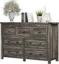 Dresser for Bedroom with 7 Drawers, Farmhouse Wood Chest of Drawers, Wide TV Stand Closet Storage Furniture with Metal Handle, Modern Wooden Clothes Organizer for Hallway, Living Room, Entryway, Grey