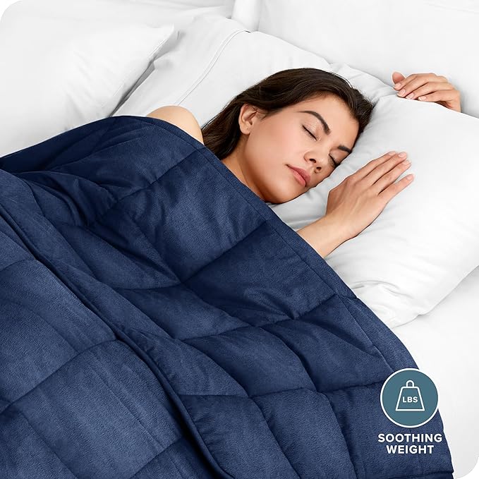 Bare Home Weighted Blanket Twin or Full Size 12lb (48"x72") for Adults - Minky Fleece - Premium Heavy Blanket Nontoxic Glass Beads (Dark Blue, 48"x72")