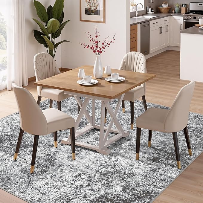 Square Area Rug Living Room Rugs - 8x8 Washable Large Soft Indoor Neutral Modern Abstract Low Pile Rug Carpet for Bedroom Dining Room Farmhouse Home Office - Grey