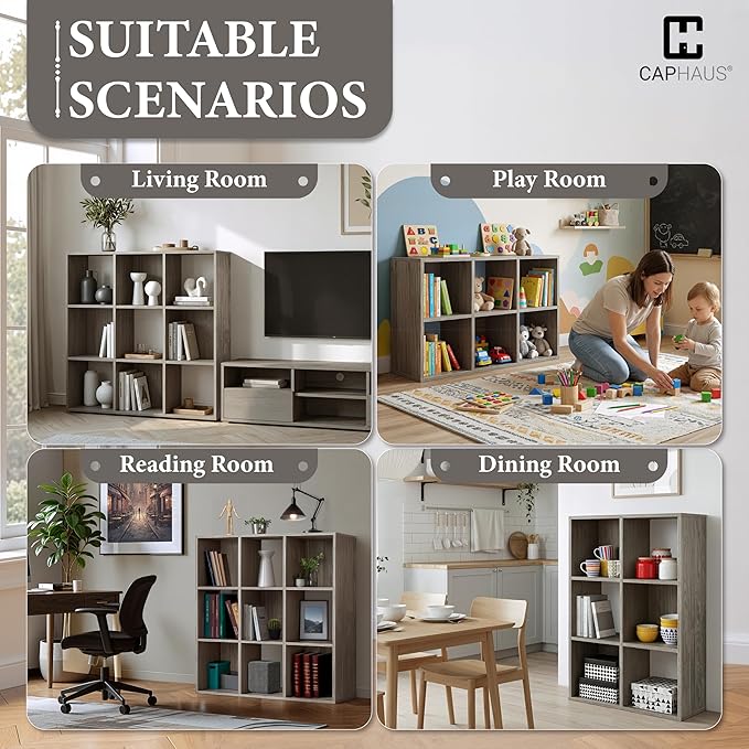 CAPHAUS Sturdy Room 11-Inch Cube Storage Organizer Shelf, with Thick Exterior Edge, Storage Shelf Divider w/Back, Bookcase, 6-Cube, Dark Grey