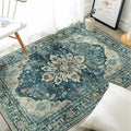 Area Rugs 3'x4' Washable Non-Slip, Floral Vintage Distress Print Pattern Medallion Carpet for Living Room Bedroom Dining Room, Dark Blue Vintage