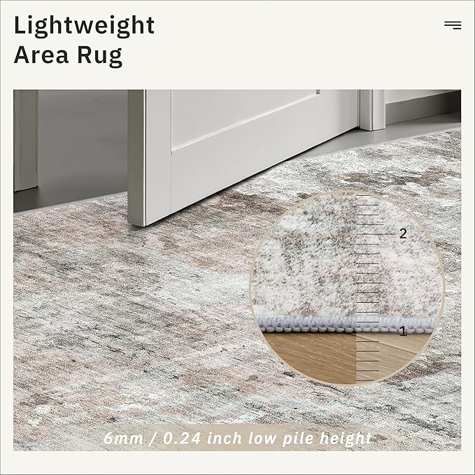 3x5 Rug, Abstract Small Area Rug for Kitchen, Entryway, Machine Washable Non-Slip Throw Rug, Vintage Carpet for Nursery Coffee Table Pink Grey