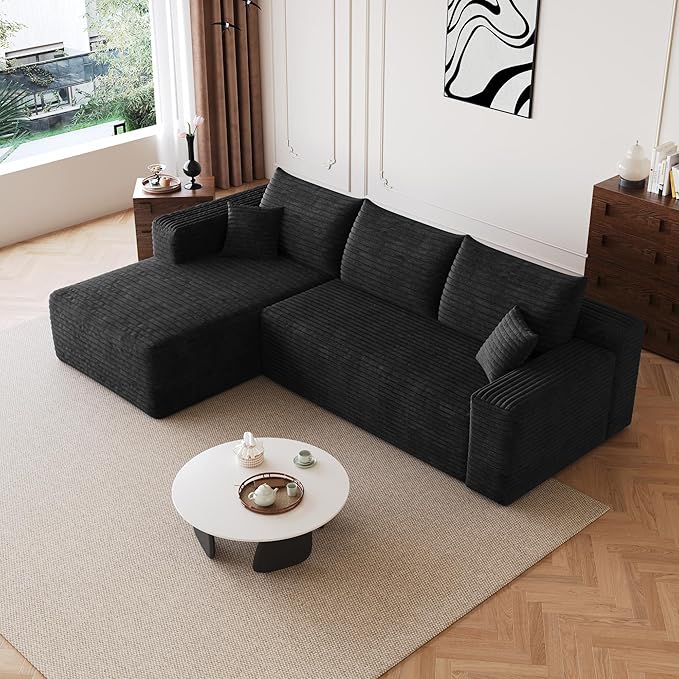 96" Sectional Couches for Living Room Modern Modular Sofa with L-Shape Couchs Upholstered Boneless Couch Deep Seat Sectional Couch with Chaise (Black, 96" Left Facing Chaise+2Seaters)
