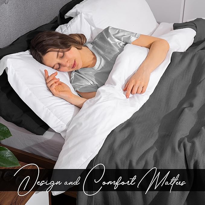 Avalon Bedding 100% Cotton Blankets King Size Thermal Blanket (108"x90") - Perfect Cotton Blanket King Size for Layering Bed in Any Season - Cotton Blankets for Bed (Grey)