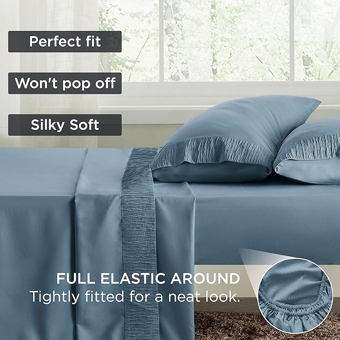 Bedsure Full Size Bed Sheets - 4 Pieces Soft Full Sheet Set - Breathable & Cooling - Hotel Luxury - Easy Care Polyester Microfiber Bedding for Women, Men, Mineral Blue
