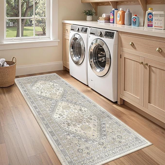 zesthome Runner Rug 2x5 - Stain Resistant Machine Washable Rug, Non Slip Vintage Hallway Runner Rugs, Low Pile Lightweight Runners for Kitchen, Entryway and Corridor