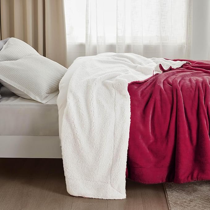 Bedsure GentleSoft Sherpa Fleece Blankets King Size for Bed - Thick and Warm Throw for Girls and Women, Soft Fuzzy Plush King Christmas Blanket for Winter, Red, 108x90 Inches