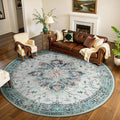 Area Rugs 8ft Washable Non-Slip, Floral Vintage Distress Print Pattern Medallion Carpet for Living Room Bedroom Dining Room, Green Navy Blue White Red Teal Colorful