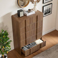 AMERLIFE Fluted 5 Drawer Dresser, 48" Tall Modern Chest of Drawers with Pine Handles, Rounded Corners & Anti-Tip, Wood Drawer Organizer for Cloth, Bedroom, Living Room, Hallway, Dark Walnut