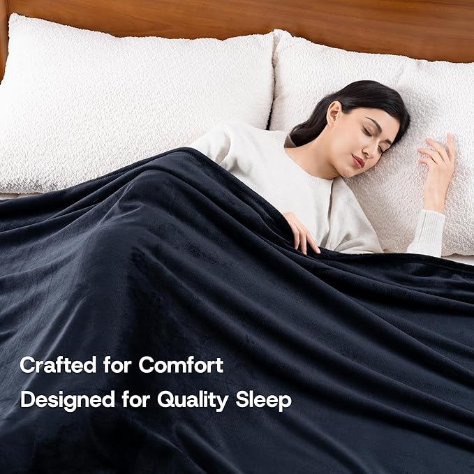 Luxury Fleece Warm Blanket, Soft Lightweight Velvety Plush Blanket for Sofa and Bed, Cozy Comfy for All Seasons(Black, 108×90 Inches)