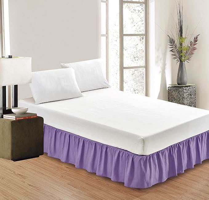 Sheets & Beyond Wrap Around Solid Microfiber Luxury Hotel Quality Fabric Bedroom Gathered Ruffled Bedding Bed Skirt 14 Inch Drop (King, Lavender)