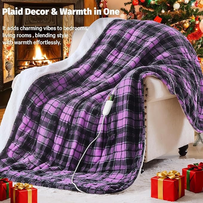 Purple Heated Weighted Blanket for Adults Throw/Twin Size 13Lbs 50"x60", 2-in-1 Electric Heating Pad Lap Heavy Blanket for 120-140lbs, 10 Level 8H Auto-Off, Cozy Birthday Gifts for Women Mom Seniors