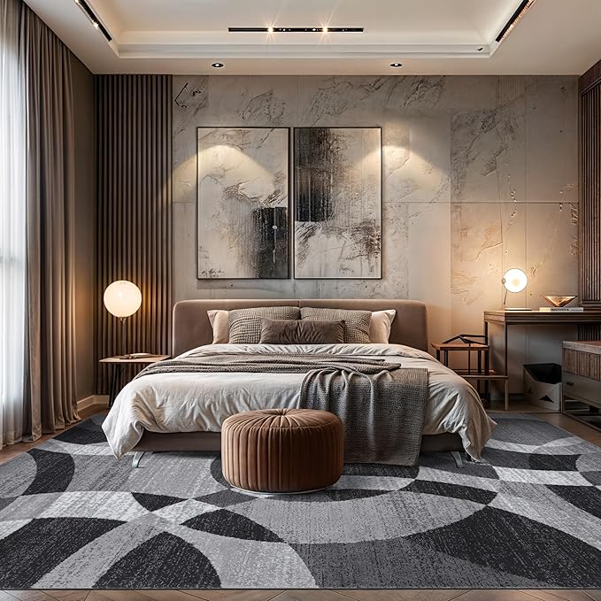 Rugshop Contemporary Abstract Circles Perfect for high Traffic Areas of Your Living Room,Bedroom,Home Office,Kitchen Area Rug 9' x 12' Gray