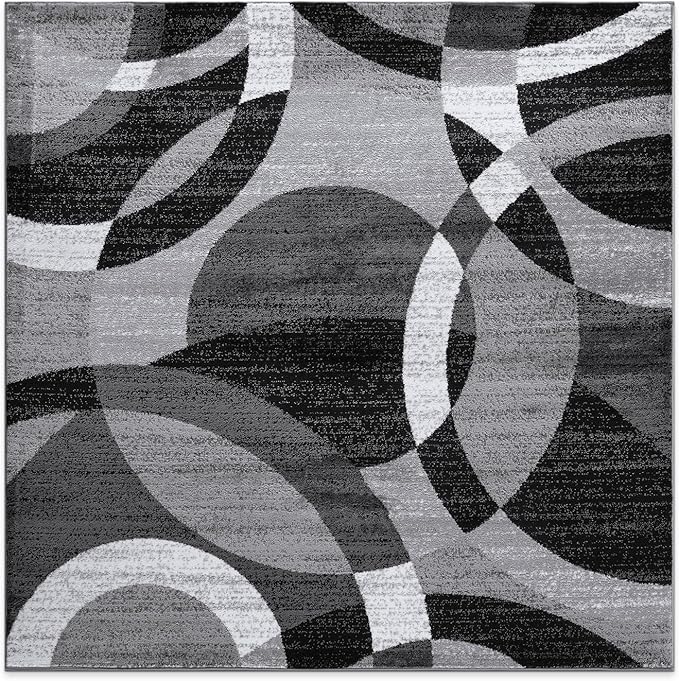 Rugshop Contemporary Abstract Circles Perfect for high Traffic Areas of Your Living Room,Bedroom,Home Office,Kitchen Square Area Rug 6'6" x 6'6" Gray