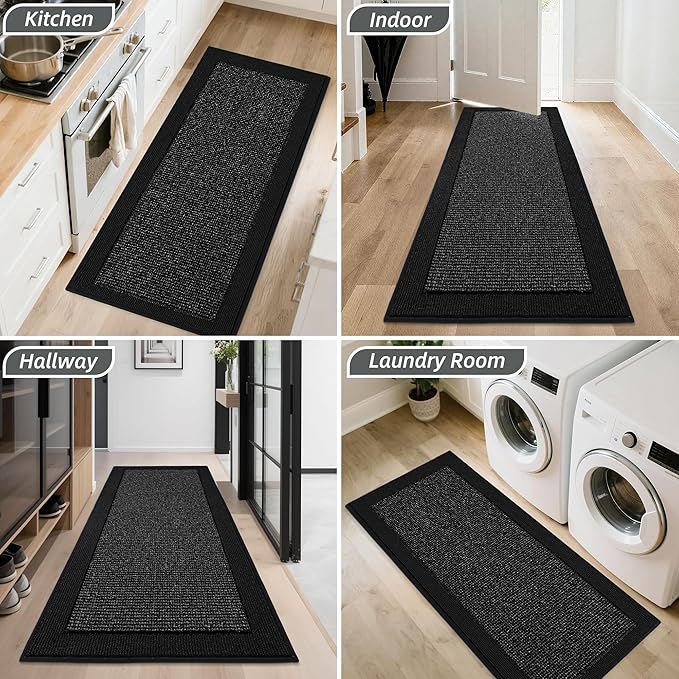 BEQHAUSE Indoor Door Mat 24" x 60", Dirt Trapper Door Mats Non-Slip Entryway Rugs Washable, Resist Dirt Absorbent Welcome Mat, Low Profile Floor Mats for Front Back Door and Entryway, Black