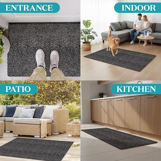 Premium Microfiber Indoor Door Mat – 36"x60" Washable Entry Mat, Non-Slip, Waterproof Backing, Super Absorbent, Low Profile Entryway Doormat for Indoor Entrance