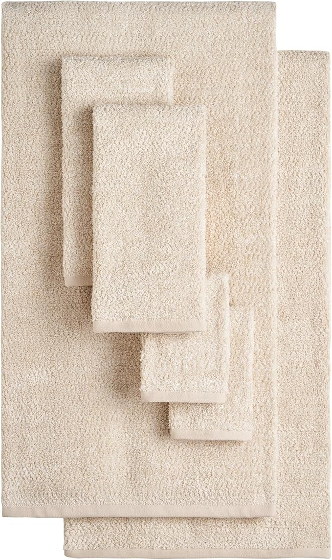 Lucky Brand Luxurious Boucle 6 Piece Bath Towel Set - (2) Bath Towels, (2) Hand Towels, and (2) Washcloths - Birch Beige Premium Bathroom Towel Set