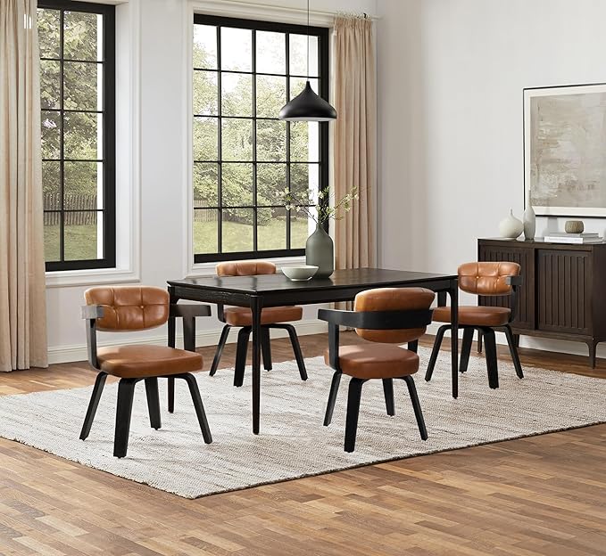 Art Leon Modern Dining Chairs - Set of 2 Mid Century Dining Chairs Faux Leather Upholstered Swivel Dining Chair, Comfy Desk Chair No Wheels Accent Arm Chairs for Kitchen Living Room Study, Brown