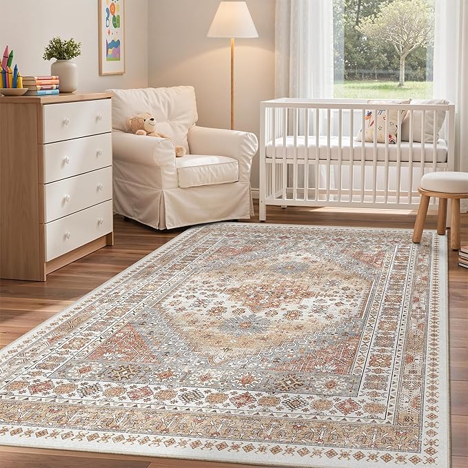 zesthome 3x5 Area Rug Ultra Soft Washable Rug, Non Slip Area Rug Indoor Entrance, Stain Resistant Rugs for Living Room Bedroom Vintage Home Decor (Orange,3'x5')