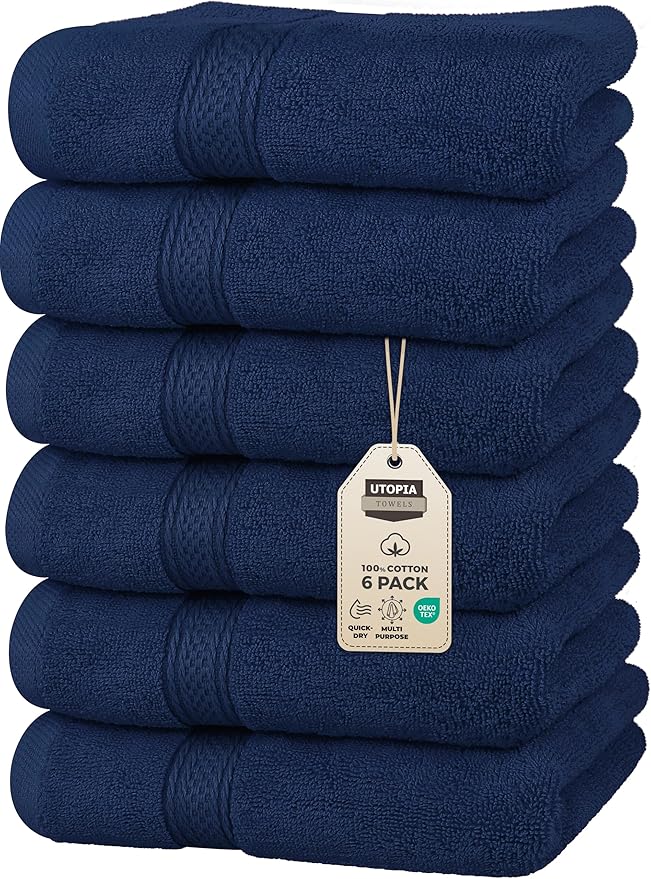 Utopia Towels [6 Pack Premium Hand Towels Set, (16 x 28 inches) 100% Ring Spun Cotton, Ultra Soft and Highly Absorbent 600GSM Towels for Bathroom, Gym, Shower, Hotel, and Spa (Navy Blue)
