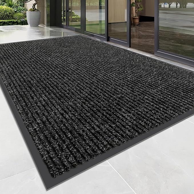 Front Door Mat, Heavy Duty Indoor Outdoor Doormat for Entryway, 96" x 48" Low Profile Outdoor Mats for Home Entrance, Stain and Fade Resistant Welcome Mat for High Traffic Area, Black