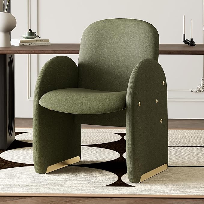 YOUTASTE Oversized Velvet Accent Chair for Living Room, Mid-Century Modern Dining Room Arm Chair with Gold Metal Legs, 300 LBS Capacity, Comfy Upholstered Office Single Sofa, Green