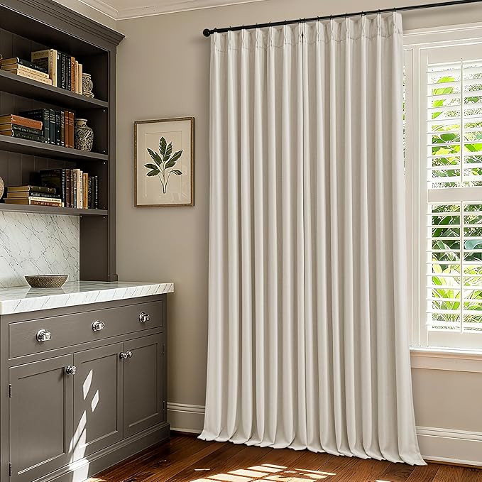 Pinch Pleated 100% Blackout Linen Curtains 96 Inch Length 2 Panels Pinch Pleat Curtains Black Out Light Blocking Room Darkening Drapes Dual Layer for Bedroom Living Room Window Cream Ivory Natural