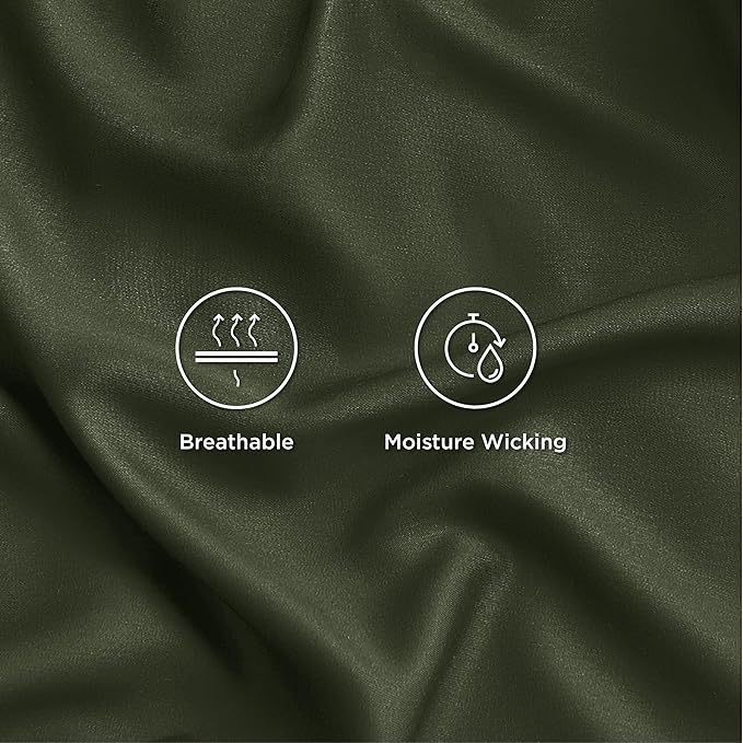 Bedsure Queen Sheet Set, Rayon Derived from Bamboo, Cooling Sheets, Breathable & Soft, Deep Pocket Up to 16 Inches, Hotel Luxury Silky Bedding for Hot Sleepers, Olive Green