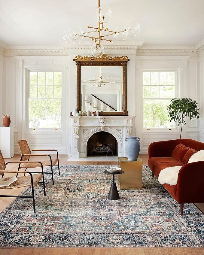Loloi Margot Collection MAT-02 Terracotta/Lagoon 5'-0" x 7'-6" Area Rug feat. CloudPile, No-Shed Easy Clean Large Patterned Area Rug for Living Room, Bedroom, Dining Area