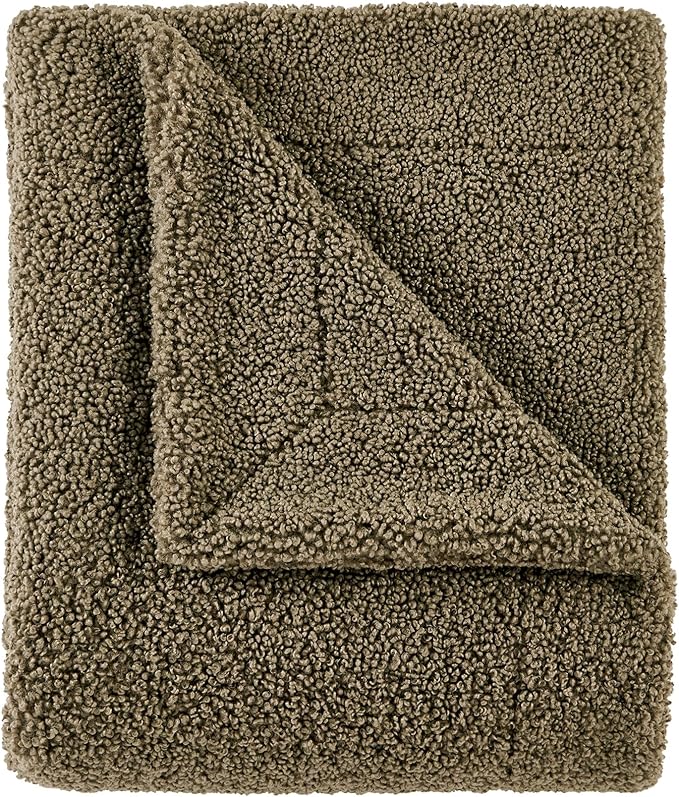 HiEnd Accents Teddy Throw Blanket, 50x60 inch, Dark Oak, Boucle Throw Blanket, Soft Cozy Classic Chic Casual Heavy Blanket, Modern Rustic Plush Comfy Warm Blanket for Bed, Sofa
