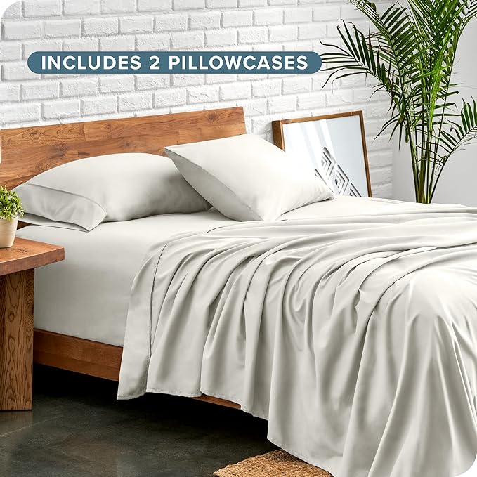 Bare Home Hotel Luxury Twin Sheet Set, Extra Soft - 4 Piece Set - Deep Pockets - Easy Fit - Cooling & Breathable - Wrinkle, Fade, Stain Resistant - Includes 2 Pillowcases (Twin, Cream)