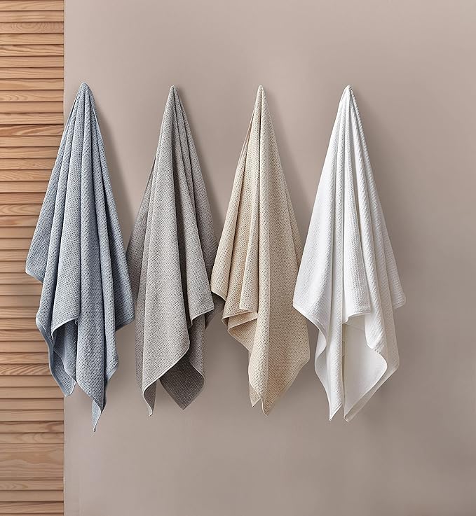 Nautica - Bath Towels, 100% Soft & Absorbent Cotton with Waffle Texture, Highly Absorbent & Quick Dry, Medium Weight Bathroom Towels (Oasis Beige, 8 Piece) (Pack of 6)