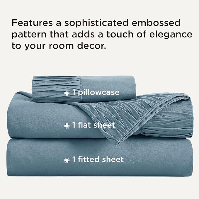 Bedsure Twin Sheets Set - 3 Pieces Soft Twin Bed Sheets - Breathable & Cooling - Hotel Luxury - Easy Care Polyester Microfiber Bedding for Women, Men, Mineral Blue