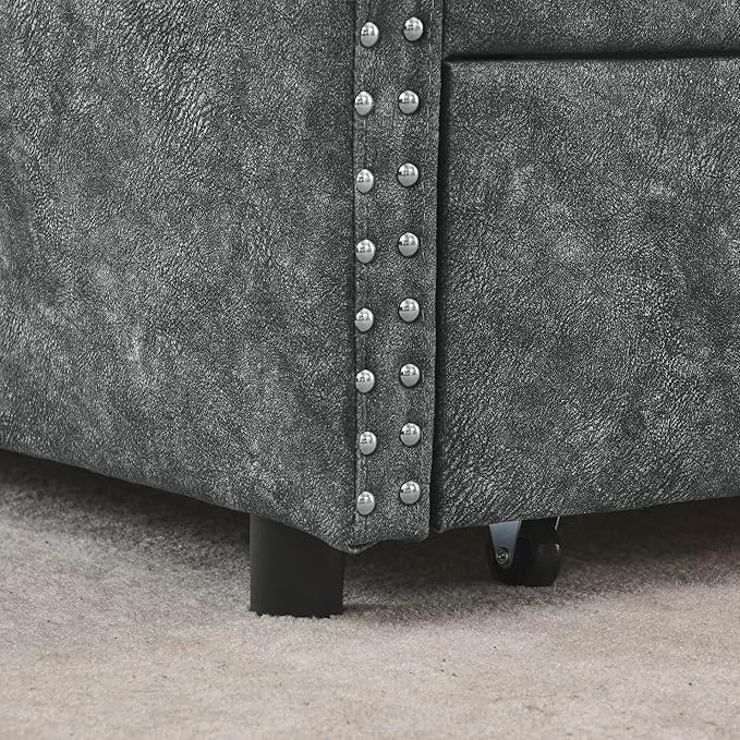 Favfurish Queen Size Daybed with Two Drawers, Upholstered Tufted Sofa Bed with Button on Back and Copper Nail on Waved Shape Arms for Small Space,Livingroom,Bedroom,Grey (84.5"x63.5"x26.5")