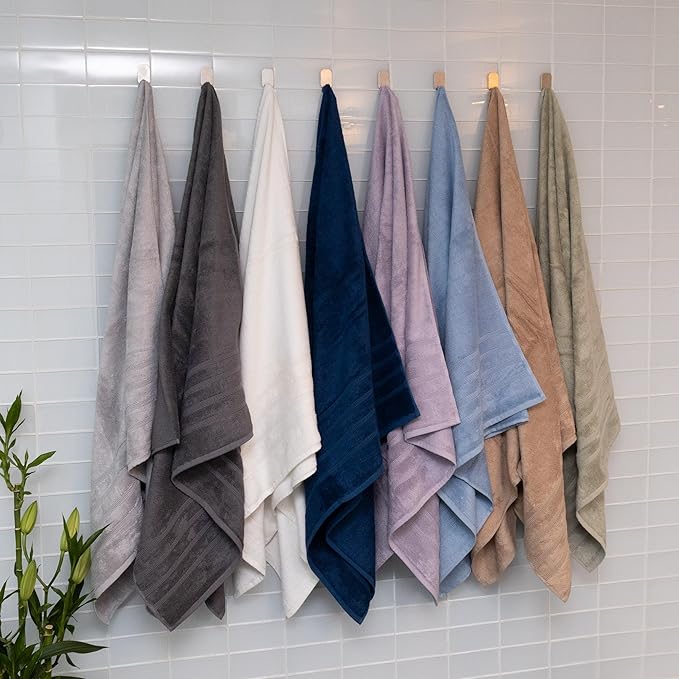 Mosobam Luxury Turkish 8pc XL Towel Set 35X70 16X30 13X13 Seagrass Green 700 GSM Bamboo Viscose & Aegean Turkish Combed Cotton