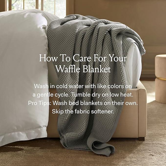 BOLL & BRANCH Waffle Bed Blanket - Twin/Twin XL, Juniper - Luxury 100% Organic Cotton - Soft, Lightweight and Breathable - Textured Waffle Weave