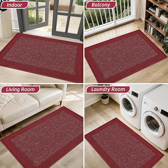 BEQHAUSE Indoor Door Mat 20" x 32", Dirt Trapper Door Mats Non-Slip Entryway Rugs Washable, Resist Dirt Absorbent Welcome Mat, Low Profile Floor Mats for Front Back Door and Entryway, Red