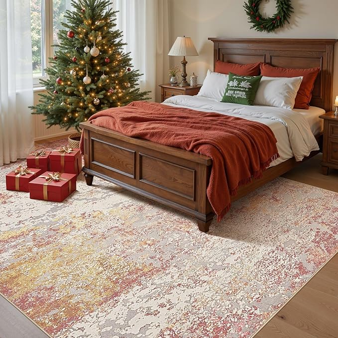 Area Rug Living Room Rugs - 8x10 Washable Large Soft Indoor Neutral Modern Abstract Low Pile Rug Carpet for Bedroom Dining Room Farmhouse Home Office - Colorful