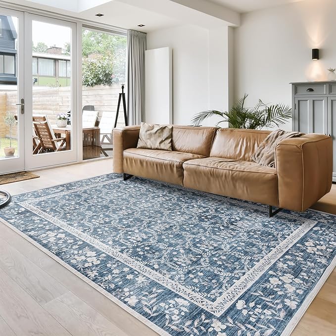 Gertmenian Indoor Boho Area Rug | Home Decor for Entryway, Bedroom, Living Room, Office, Kitchen | Non Slip, Soft, Printed Accent Rugs | Vela, Navy, 6x9 Medium, 24618