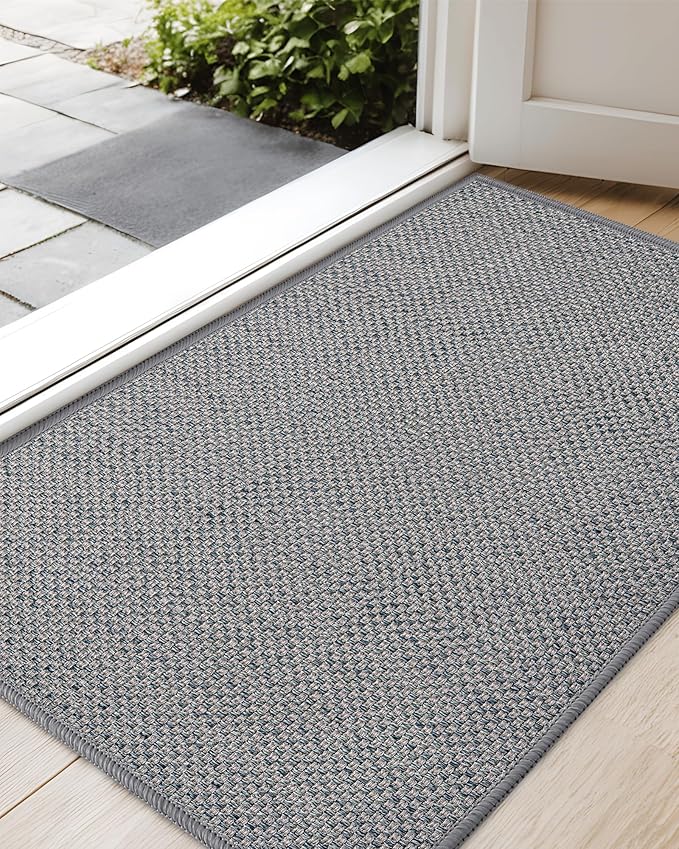 Color&Geometry Ultra-Thin Indoor Door Mat, 26"x47" Low-Profile Non-Slip Entryway Rug with Modern Geometric Texture, Washable Doormat for Indoor Entrance, Front Door, Light Grey (Rolled-up NO Creases)
