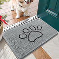 OLANLY Dog Door Mat for Muddy Paws 24x16, Paw Print Design, Absorbs Moisture and Dirt, Absorbent Non-Slip Washable Doormat, Quick Dry Chenille Mud Mat for Dogs, Entry Indoor Entryway Carpet, Grey