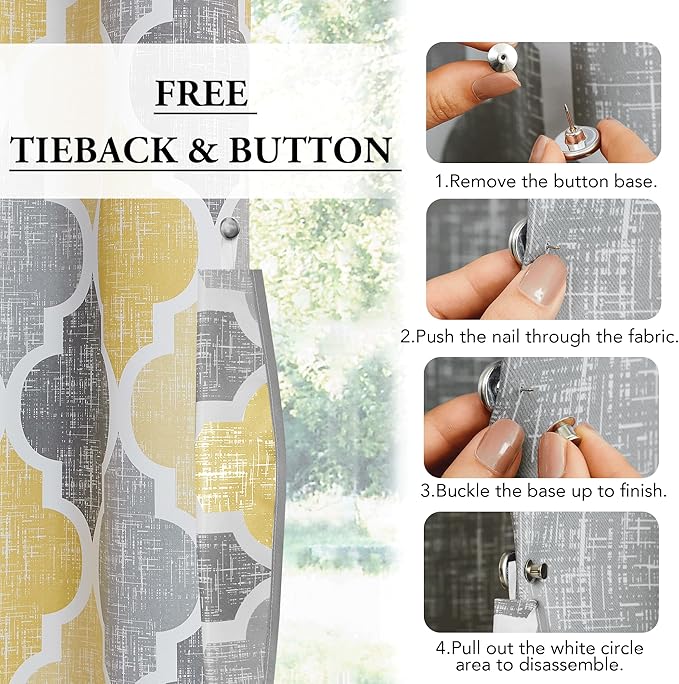 Beauoop 100% Blackout Curtains 96 Inches Long for Patio Sliding Door Yellow Grey Extra Wide Moroccan Geo Room Darkening Thermal Soundproof Room Divider Grommet Window Treatment Drapes,100x96 Set of 1
