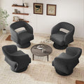 Swivel Accent Chair Set of 4, Modern Comfy Chenille Barrel Chairs, Oversized Upholstered Round Arm Chair for Living Room, Bedroom, Reading Room, Black