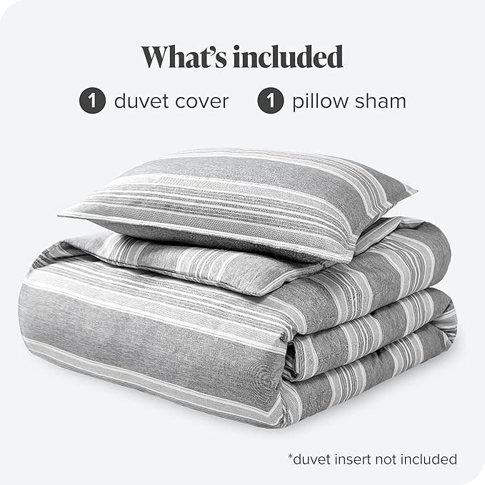 Bare Home Duvet Cover - Extra Long Size Bedding Set - Premium 1800 Super Soft Collection - Lightweight, Cooling - Soft Breathable Duvet Cover (Twin/Twin XL, Stripe - Heathered Charcoal)